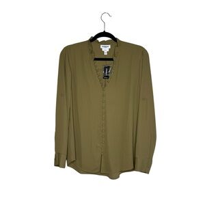Express Portofino Original Solid Green Chiffon Button Down Blouse NWT